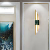 Modern Brass and Marble LED Wall Sconce Slim Asymmetric Gold Wall Light for Bedroom