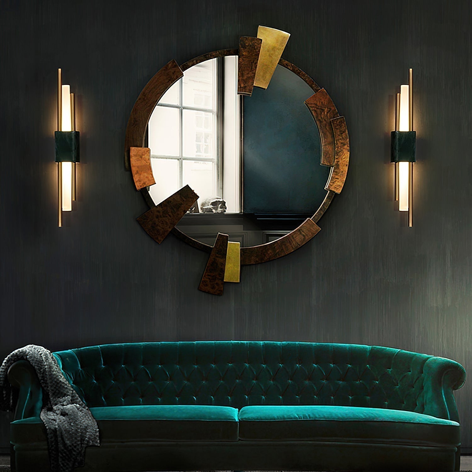 Modern Brass and Marble LED Wall Sconce Slim Asymmetric Gold Wall Light for Bedroom
