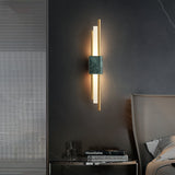 Modern Brass and Marble LED Wall Sconce Slim Asymmetric Gold Wall Light for Bedroom