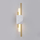Modern Brass and Marble LED Wall Sconce Slim Asymmetric Gold Wall Light for Bedroom