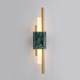 Modern Brass and Marble LED Wall Sconce Slim Asymmetric Gold Wall Light for Bedroom