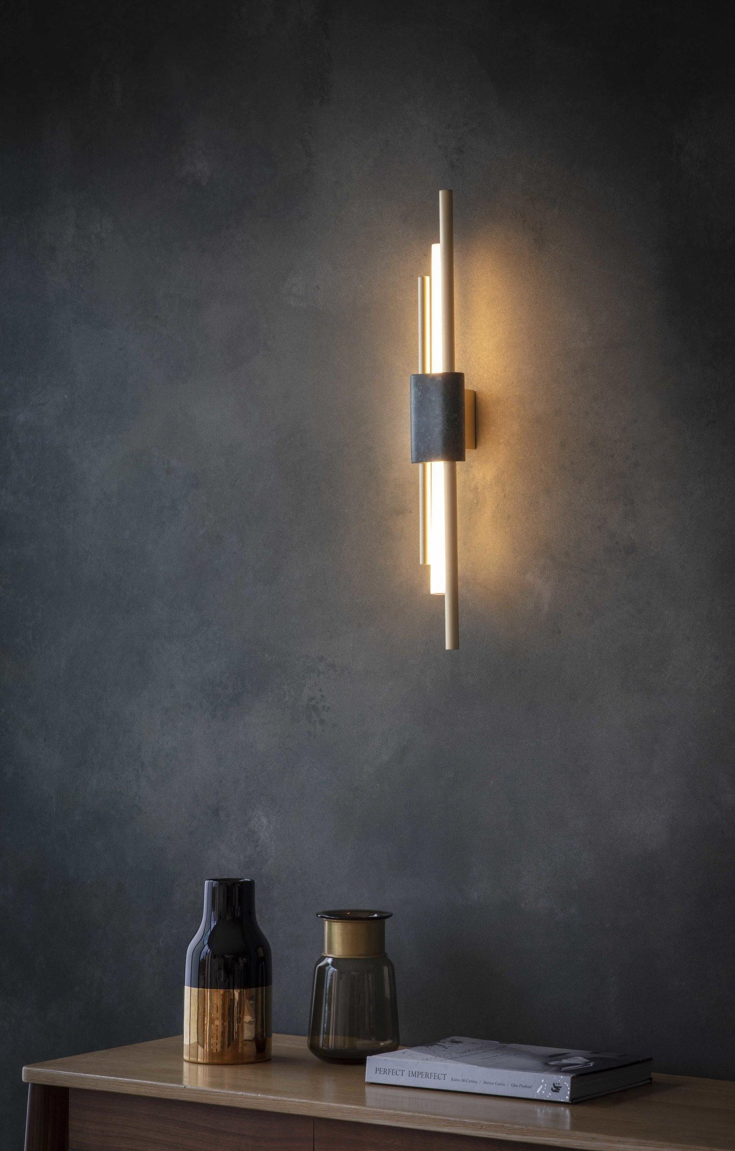 Modern Brass and Marble LED Wall Sconce Slim Asymmetric Gold Wall Light for Bedroom
