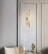 Modern Brass and Marble LED Wall Sconce Slim Asymmetric Gold Wall Light for Bedroom