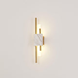 Modern Brass and Marble LED Wall Sconce Slim Asymmetric Gold Wall Light for Bedroom