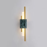 Modern Brass and Marble LED Wall Sconce Slim Asymmetric Gold Wall Light for Bedroom