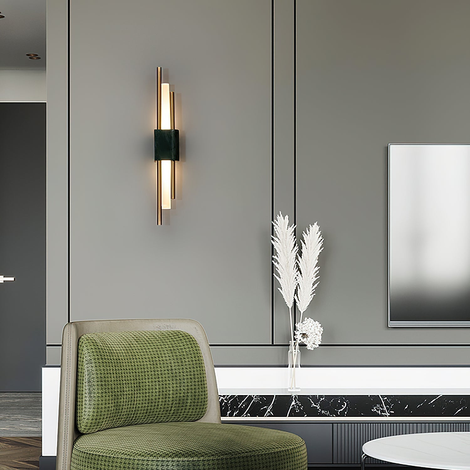 Modern Brass and Marble LED Wall Sconce Slim Asymmetric Gold Wall Light for Bedroom