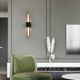 Modern Brass and Marble LED Wall Sconce Slim Asymmetric Gold Wall Light for Bedroom