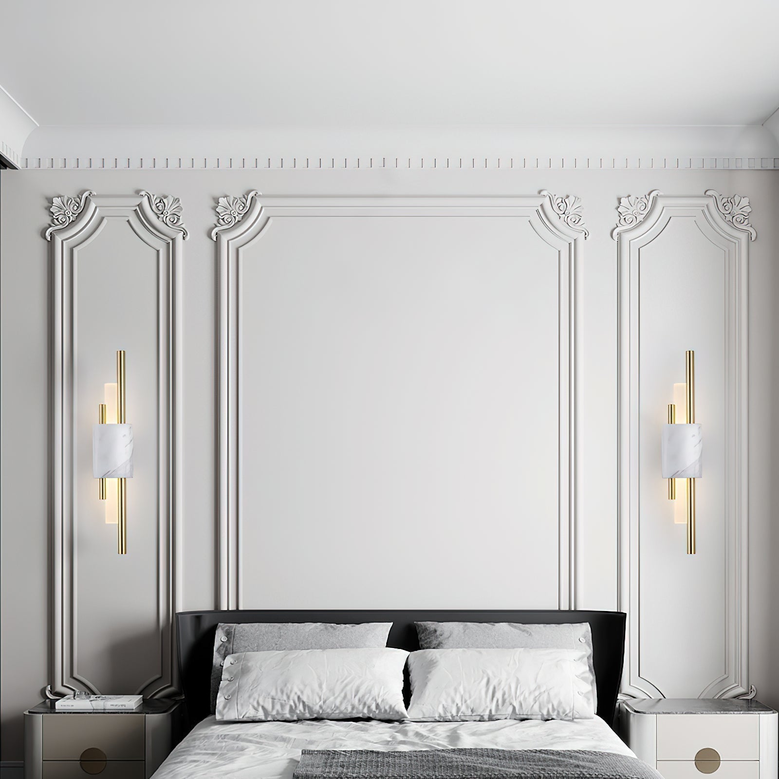 Modern Brass and Marble LED Wall Sconce Slim Asymmetric Gold Wall Light for Bedroom