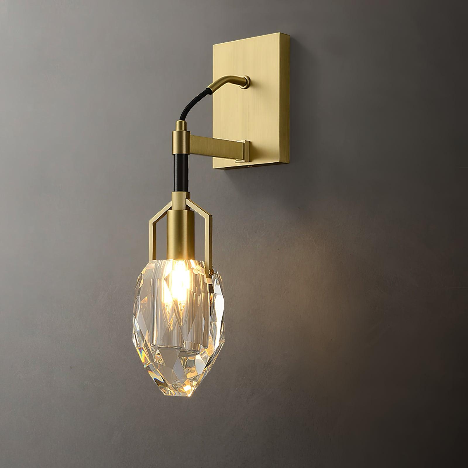 Modern Brass and Mouth Blown Crystal Wall Sconce Set of 2 Contemporary Indoor Lighting