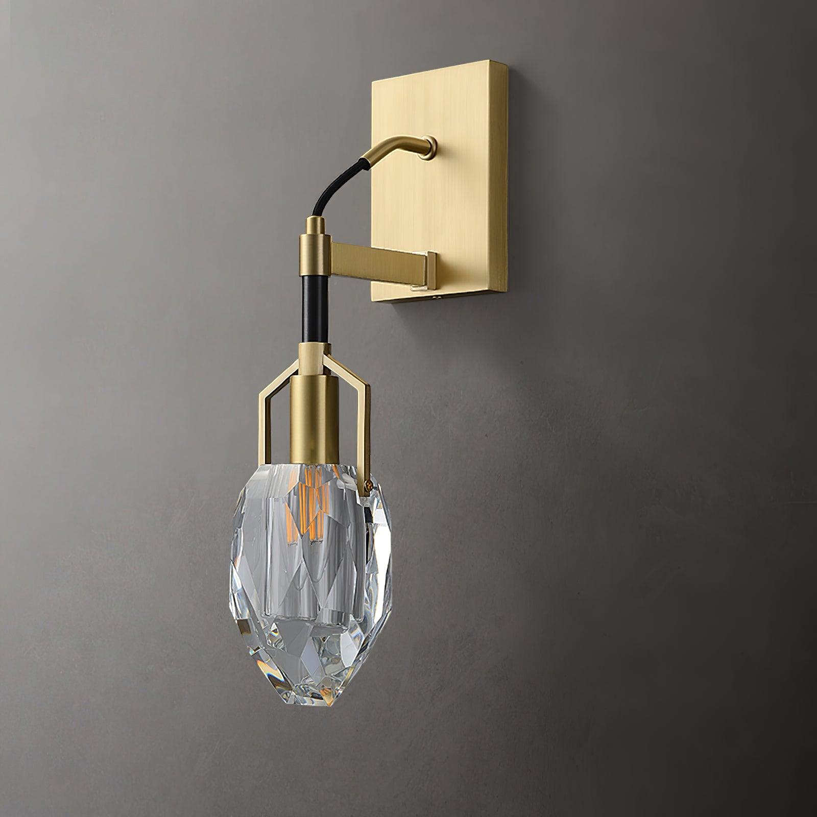 Modern Brass and Mouth Blown Crystal Wall Sconce Set of 2 Contemporary Indoor Lighting