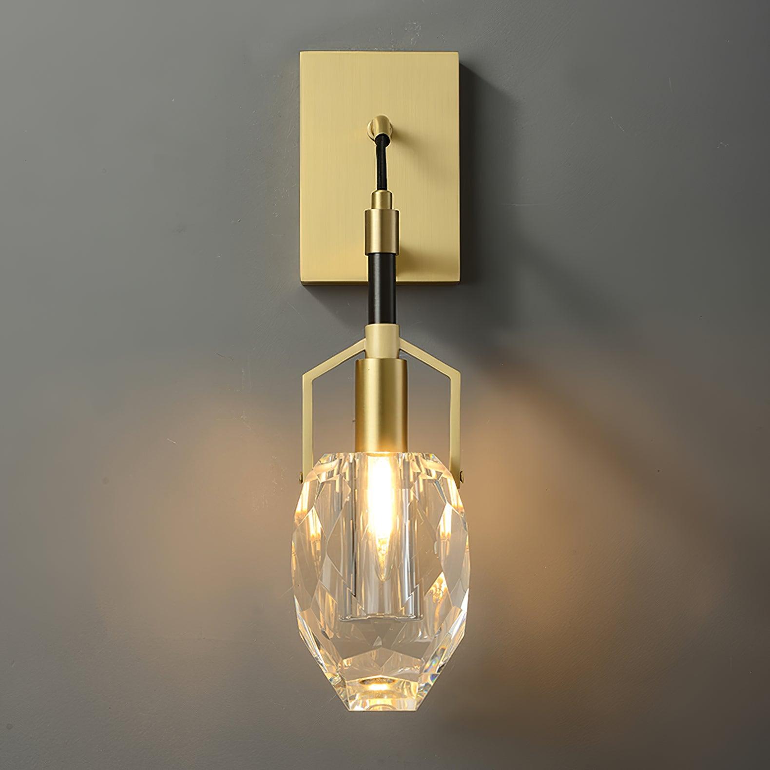 Modern Brass and Mouth Blown Crystal Wall Sconce Set of 2 Contemporary Indoor Lighting
