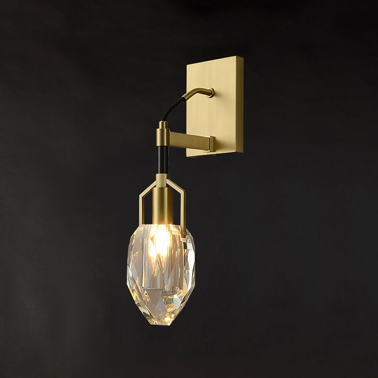 Modern Brass and Mouth Blown Crystal Wall Sconce Set of 2 Contemporary Indoor Lighting