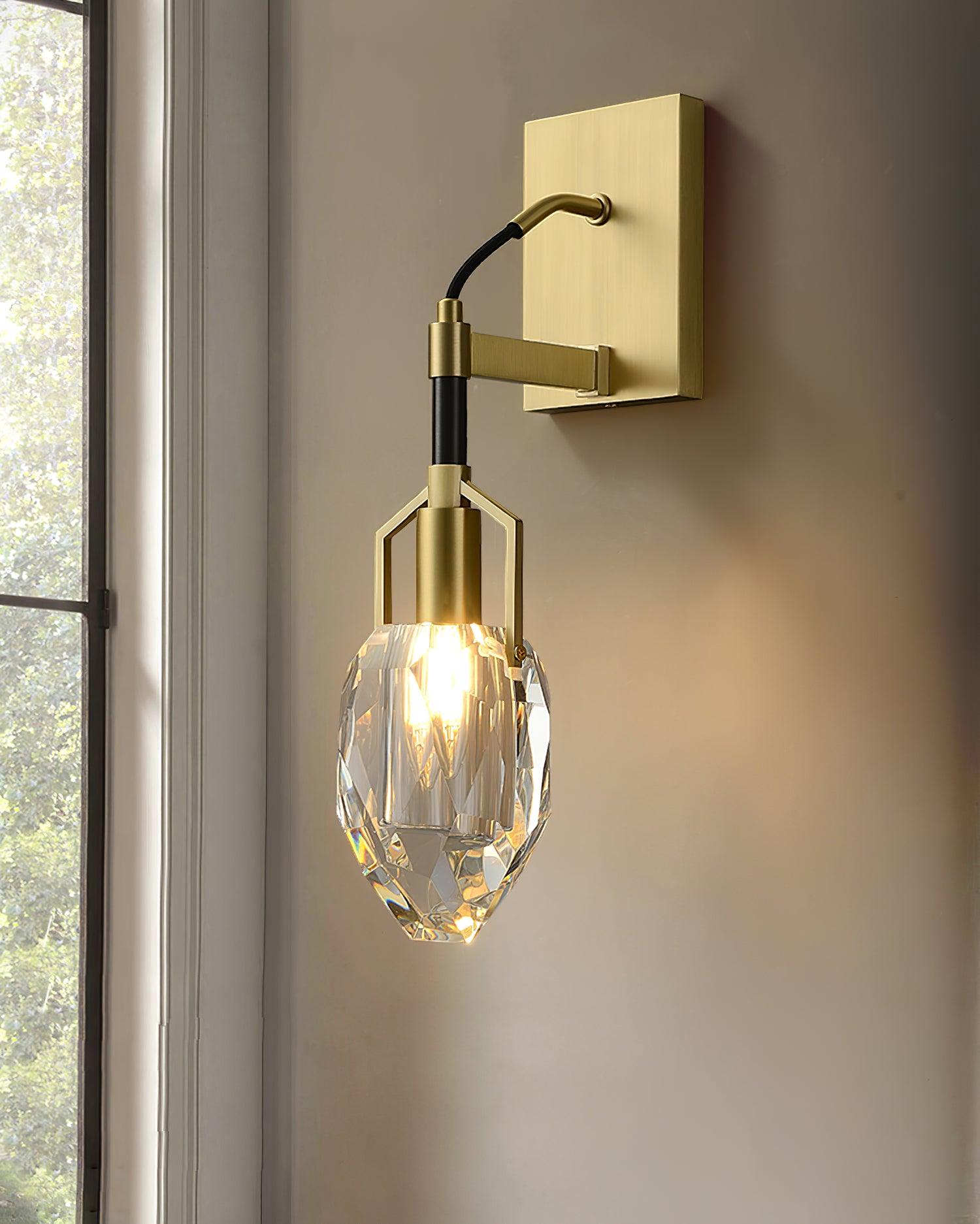 Modern Brass and Mouth Blown Crystal Wall Sconce Set of 2 Contemporary Indoor Lighting