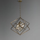 Modern Brass and Topaz Crystal Geometric Prism Hanging Pendant Light Fixture