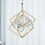 Modern Brass and Topaz Crystal Geometric Prism Hanging Pendant Light Fixture