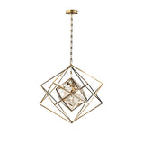 Modern Brass and Topaz Crystal Geometric Prism Hanging Pendant Light Fixture