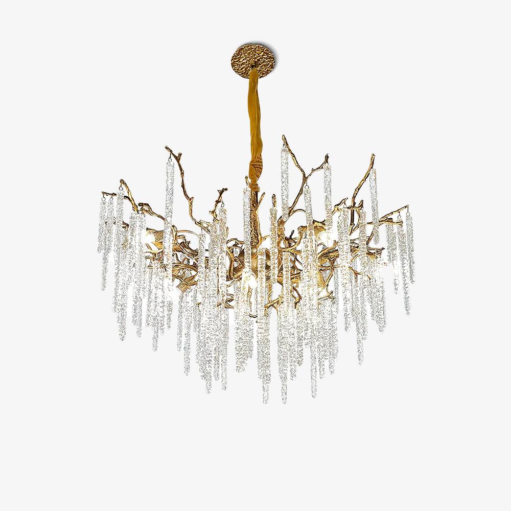 Modern Brass Branch Crystal Icicle Chandelier Luxury Hanging Pendant Light Fixture