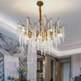 Modern Brass Branch Crystal Icicle Chandelier Luxury Hanging Pendant Light Fixture