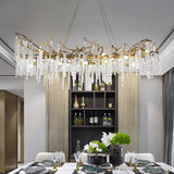 Modern Brass Branch Crystal Icicle Chandelier Luxury Hanging Pendant Light Fixture