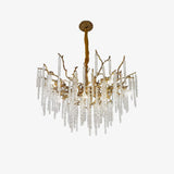 Modern Brass Branch Crystal Icicle Chandelier Luxury Hanging Pendant Light Fixture
