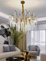 Modern Brass Branch Crystal Icicle Chandelier Luxury Hanging Pendant Light Fixture