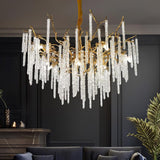 Modern Brass Branch Crystal Icicle Chandelier Luxury Hanging Pendant Light Fixture