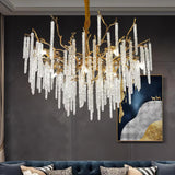 Modern Brass Branch Crystal Icicle Chandelier Luxury Hanging Pendant Light Fixture