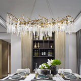 Modern Brass Branch Crystal Icicle Chandelier Luxury Hanging Pendant Light Fixture