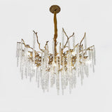 Modern Brass Branch Crystal Icicle Chandelier Luxury Hanging Pendant Light Fixture