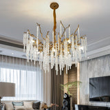 Modern Brass Branch Crystal Icicle Chandelier Luxury Hanging Pendant Light Fixture