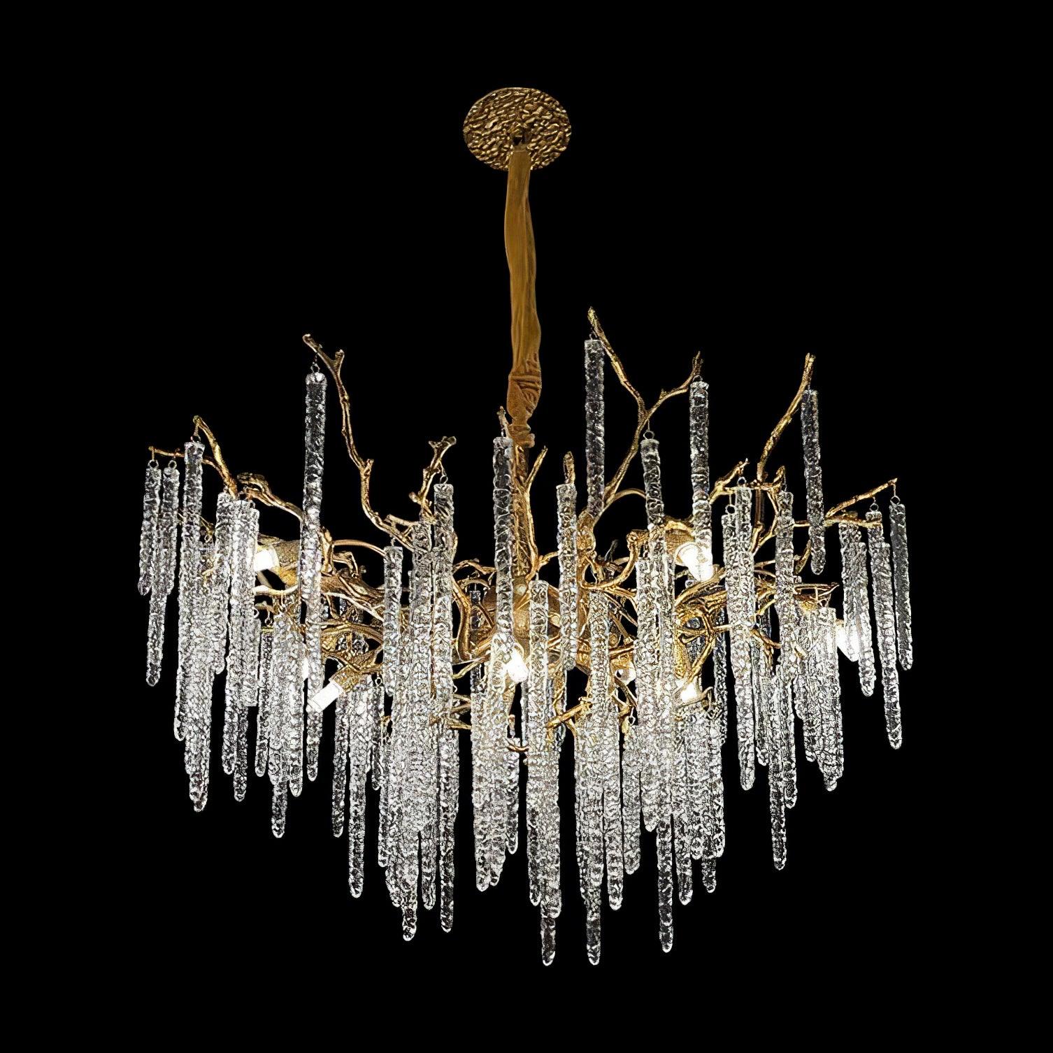 Modern Brass Branch Crystal Icicle Chandelier Luxury Hanging Pendant Light Fixture