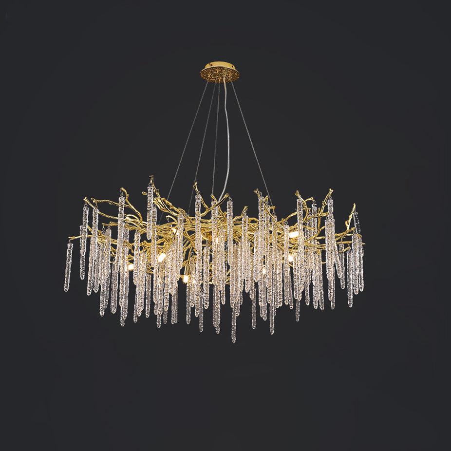 Modern Brass Branch Crystal Icicle Chandelier Luxury Hanging Pendant Light Fixture