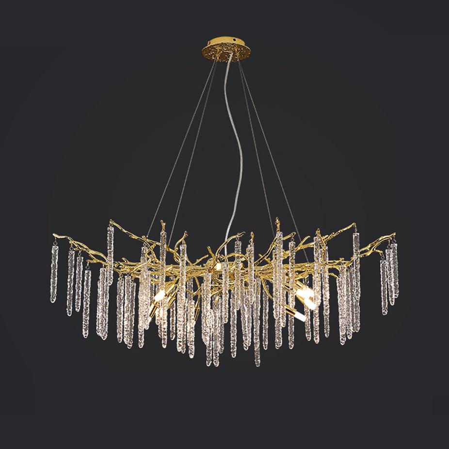 Modern Brass Branch Crystal Icicle Chandelier Luxury Hanging Pendant Light Fixture