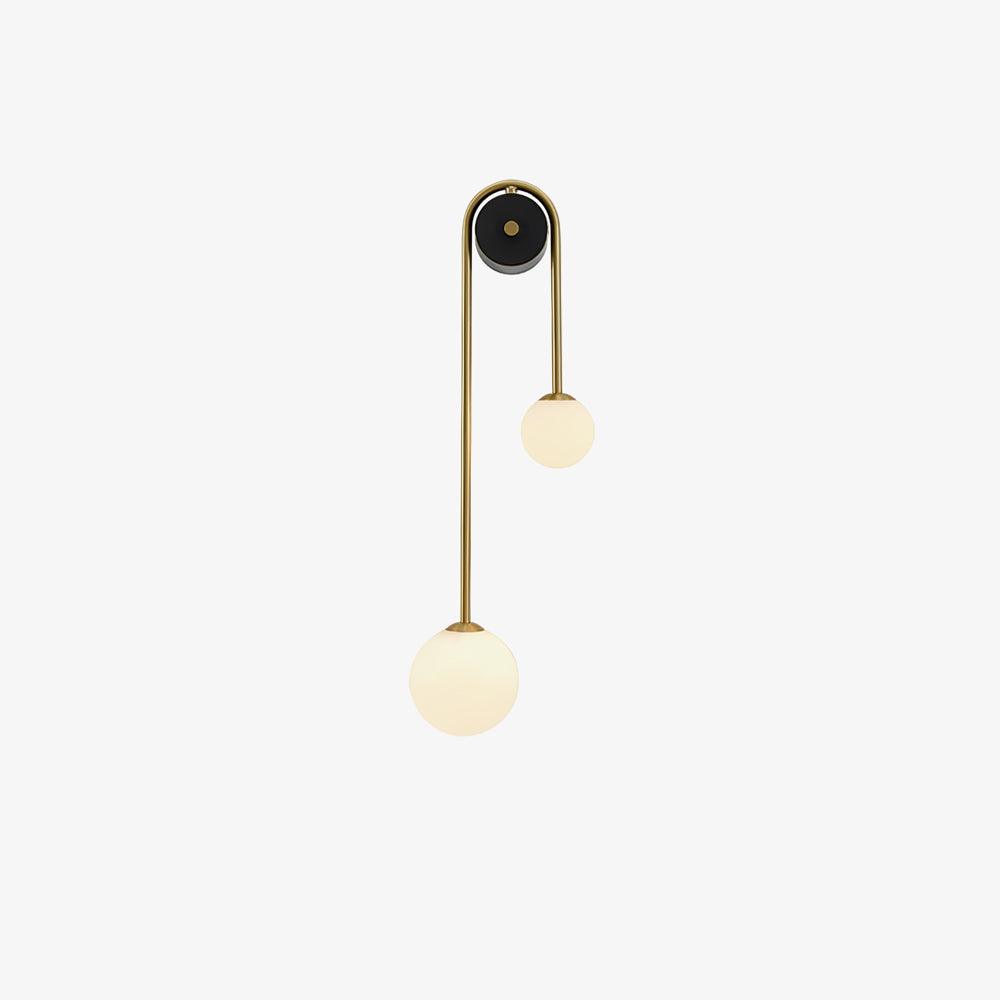 Modern Brass Curved Wall Sconce with Dual White Glass Globes for Living Room and Bedroom