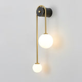 Modern Brass Curved Wall Sconce with Dual White Glass Globes for Living Room and Bedroom