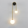 Modern Brass Curved Wall Sconce with Dual White Glass Globes for Living Room and Bedroom