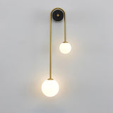 Modern Brass Curved Wall Sconce with Dual White Glass Globes for Living Room and Bedroom