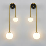 Modern Brass Curved Wall Sconce with Dual White Glass Globes for Living Room and Bedroom