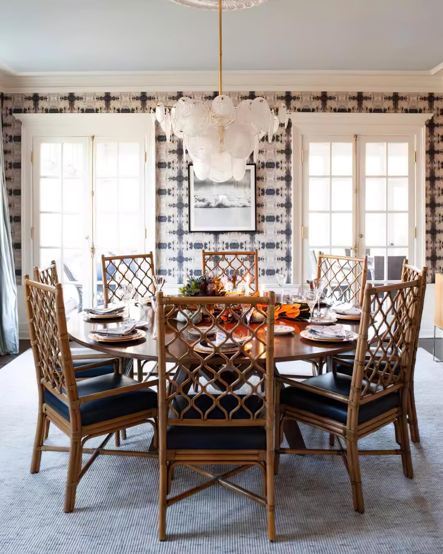 Modern Brass Discs and White Striped Glass Cascading Chandelier for Dining Rooms