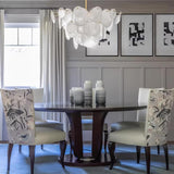 Modern Brass Discs and White Striped Glass Cascading Chandelier for Dining Rooms