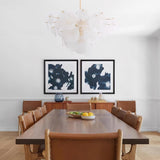 Modern Brass Discs and White Striped Glass Cascading Chandelier for Dining Rooms