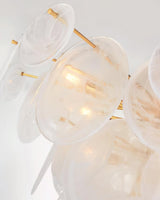 Modern Brass Discs and White Striped Glass Cascading Chandelier for Dining Rooms