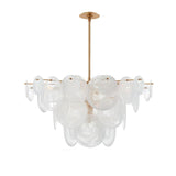 Modern Brass Discs and White Striped Glass Cascading Chandelier for Dining Rooms