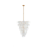 Modern Brass Discs and White Striped Glass Cascading Chandelier for Dining Rooms