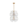 Modern Brass Discs and White Striped Glass Cascading Chandelier for Dining Rooms