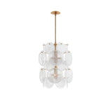 Modern Brass Discs and White Striped Glass Cascading Chandelier for Dining Rooms