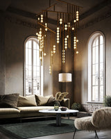Modern Brass Glass Drop Chandelier Multi Head Pendant Lighting for Luxury Living