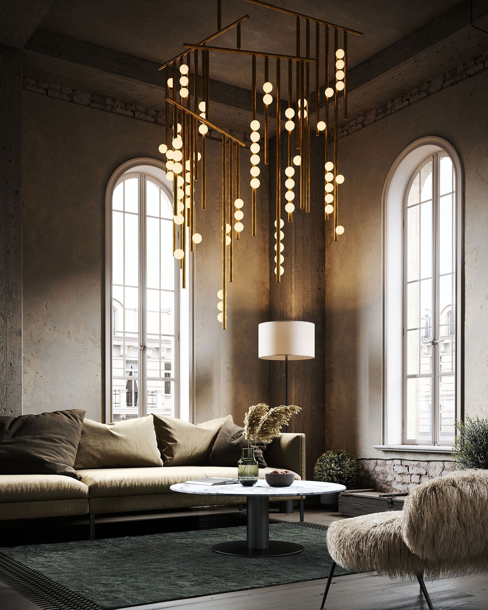 Modern Brass Glass Drop Chandelier Multi Head Pendant Lighting for Luxury Living