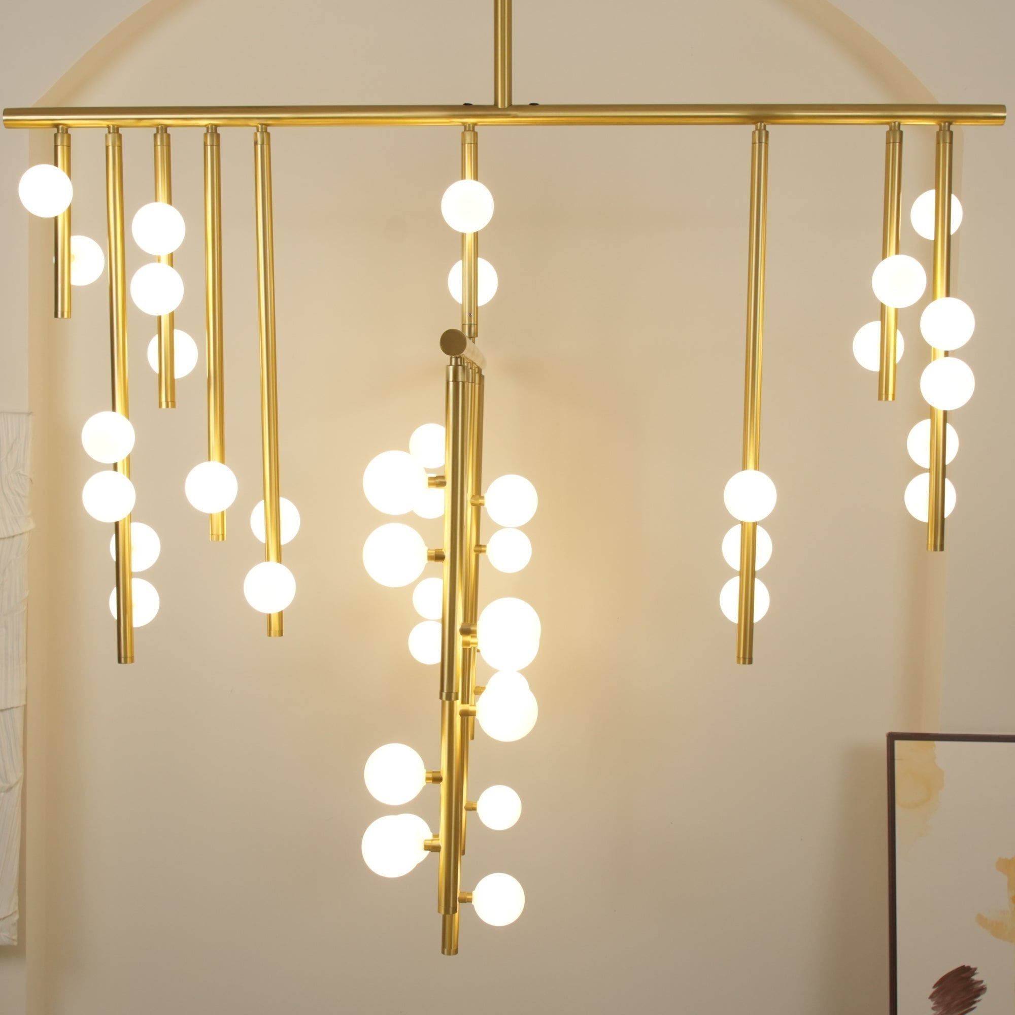 Modern Brass Glass Drop Chandelier Multi Head Pendant Lighting for Luxury Living