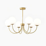 Modern Brass Globe Crown Chandelier with Elegant Curved Arms and Glass Ball Shades